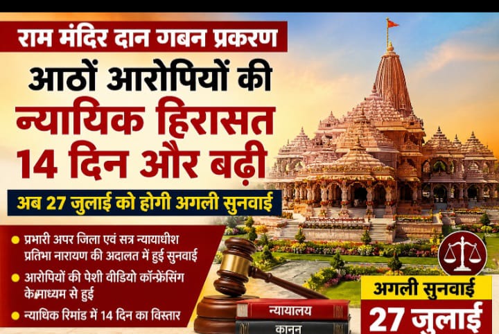 राम मंदिर दान गबन केस: आरोपियों की न्यायिक हिरासत 27 जुलाई तक बढ़ी